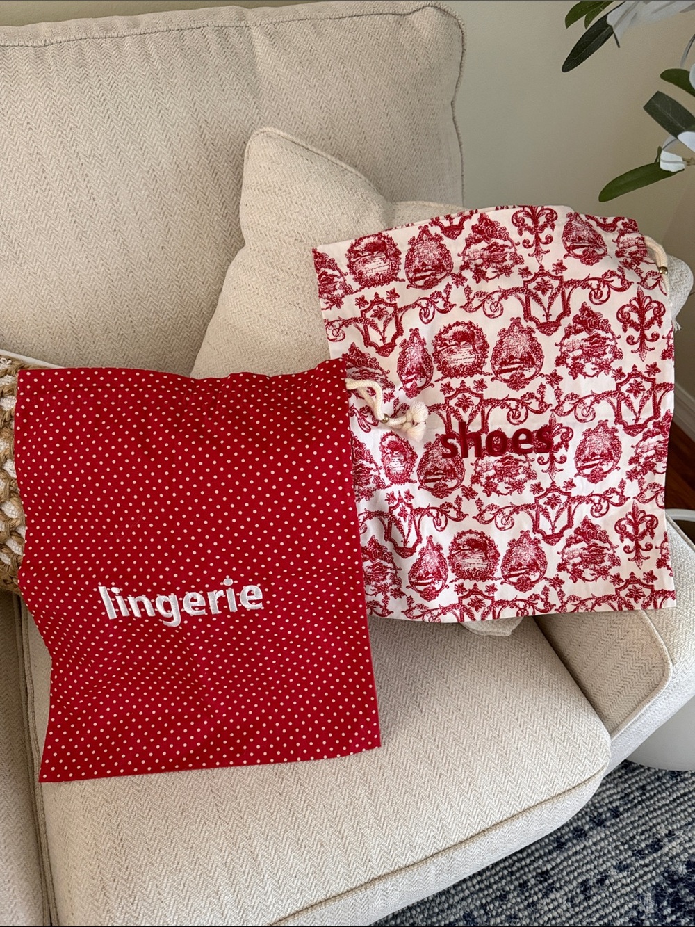 Talbots Red and White Lingerie and Shoes Storage Bags